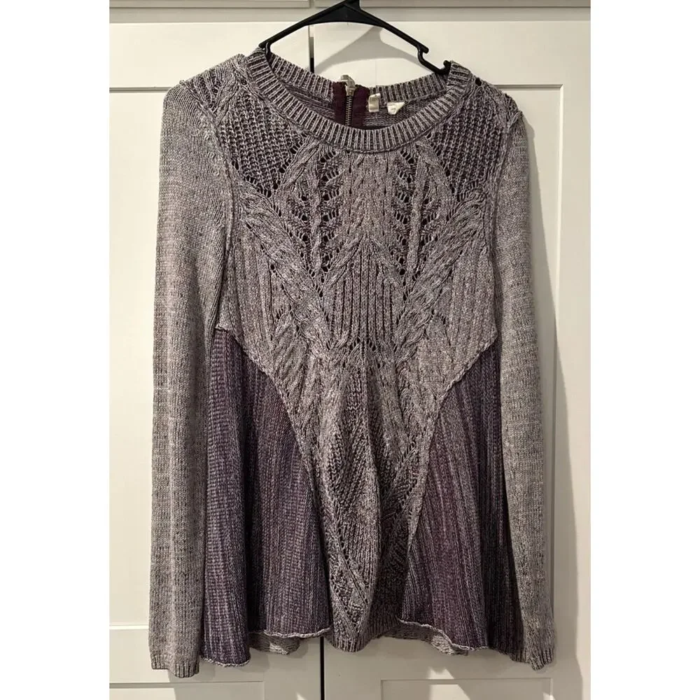 ANTHROPOLOGIE MOTH Anita Mixed Cable Knit Swing Sweater Purple, Size XS - Picture 2 of 8